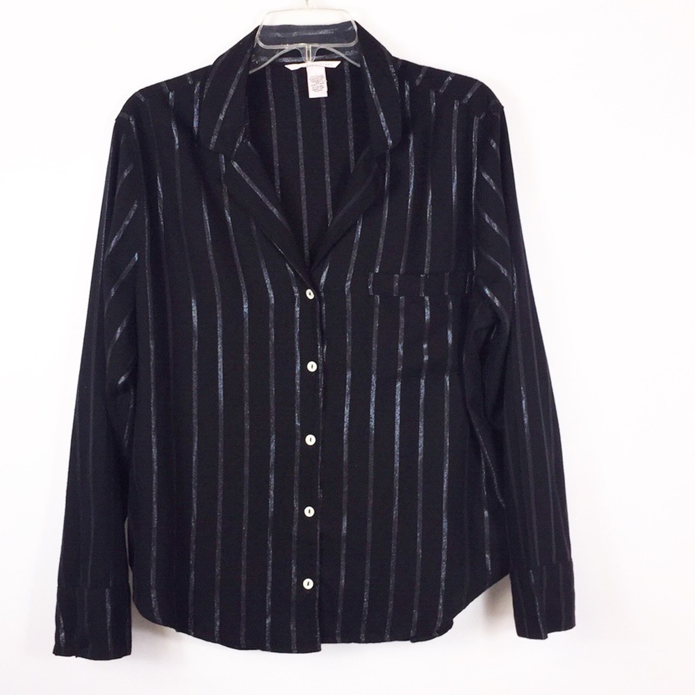 Victoria's Secret Black Button Sleep Shirt Top